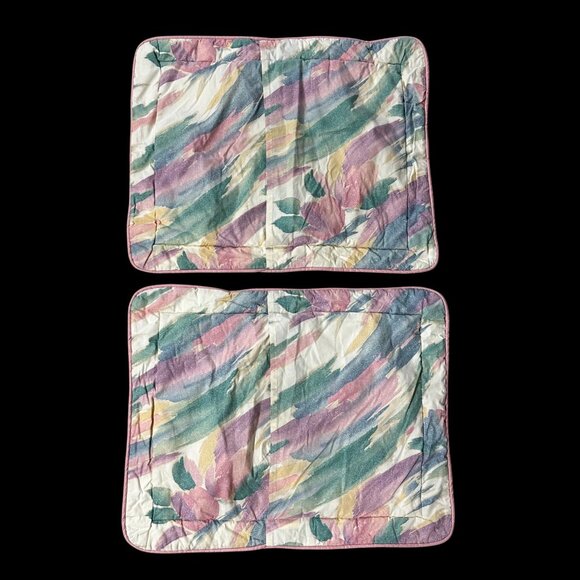 Vintage Croscill Sedona Quilted Pillow Shams 80s Floral Pastels Pillowcases - Picture 3 of 8